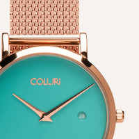 Rose Gold Pankhurst Watch with Turquoise Green Dial By Coluri image