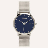 Silver Kahlo Watch with Navy Blue Dial + White Band image