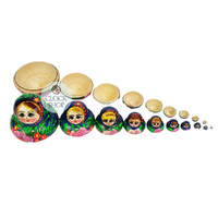 Floral Russian Dolls- Blue & Green Mini 5cm (Set Of 10) image