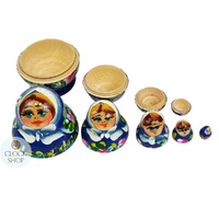 Floral Russian Dolls- Blue & White Floral Mini 4cm (Set Of 5) image