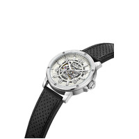 Silver Skeleton Automatic Watch With Black Leather Band  By KENNETH COLE image