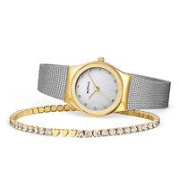 Gift Set Gold and Silver Watch With Milanese Strap with Matching Tennis Bracelet By BERING image