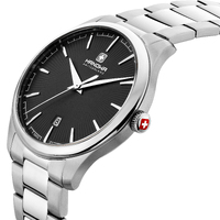 40mm Simmen Silver Mens Swiss Quartz Watch With Black Dial By HANOWA image