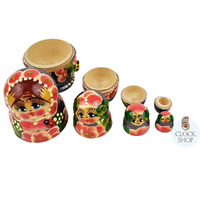 Floral Russian Dolls- Green & Pink With Ladybug 10cm (Set Of 5) image