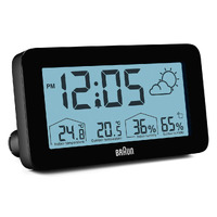 14cm Black LCD Digital Alarm Clock With Weather Station By BRAUN image