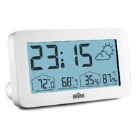 14cm White LCD Digital Alarm Clock With Weather Station By BRAUN image