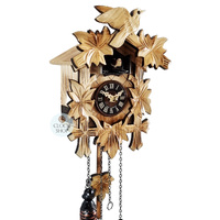 5 Leaf & Bird Battery Carved Cuckoo Clock With Burnt Finish 22cm By ENGSTLER image