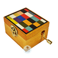 Wooden Hand Crank Music Box- Coloured Block Design (Beethoven- Fur Elise) image