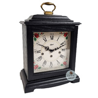 33cm Black Mechanical Mantel Clock With Westminster Chime & Vintage Floral Dial By HERMLE image