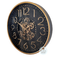 60cm Tasma Black & Gold Moving Gear Clock By COUNTRYFIELD image