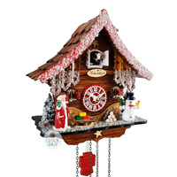 Christmas Santa & Snowman Battery Chalet Cuckoo Clock 27cm By TRENKLE image
