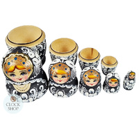 Floral Russian Dolls- Black & White Matte Finish 16cm (Set Of 5) image