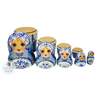 Floral Russian Dolls- Blue Pearl Finish 18cm (Set Of 5) image