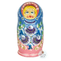 Floral Russian Dolls- Blue & Pink 18cm (Set Of 5) image