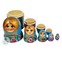 Floral Russian Dolls- Blue 15cm (Set Of 5) image