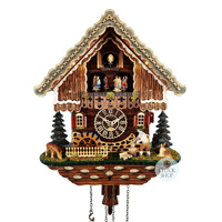 Wood Chopper & Water Wheel LED Battery Chalet Cuckoo Clock With Dancers 34cm By TRENKLE image