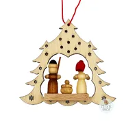 8cm Wooden Tree With Nativity Scene Hanging Decoration image