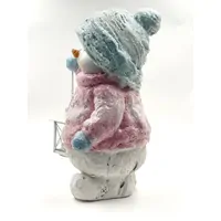 31cm Pink & Blue Snowman With Tealight Lantern (Cracked) image