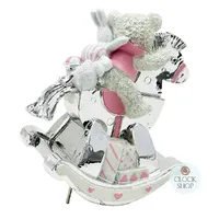 Pink & Silver Teddy On Rocking Horse Music Box (Twinkle Twinkle Little Star) image