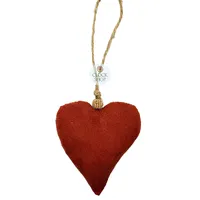 14cm Fabric Heart On Rope Hanging Decoration- Red image