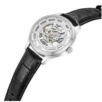 42mm Silver Automatic Mens Watch With Skeleton Dial & Black Leather Band By KENNETH COLE image