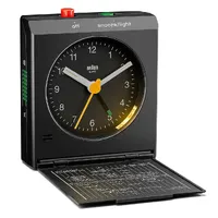 7.8cm Black Analogue Travel Alarm Clock With World Time Zone Map By BRAUN image
