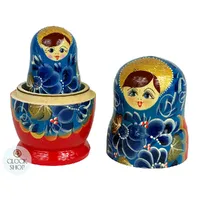Floral Russian Dolls- Blue With Gold Crown 15cm (Set Of 5) image