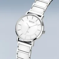 41mm Solar Collection Womens Watch With White Dial & Silver Ceramic Strap By BERING image