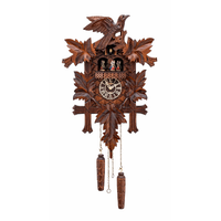 5 Leaf & Bird LED Battery Carved Cuckoo Clock With Dancers 48cm By TRENKLE image