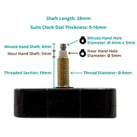 Euroshaft Reverse Step Clock Movement (28mm Shaft) image
