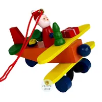 8cm Wooden Santa In Airplane Hanging Decoration image