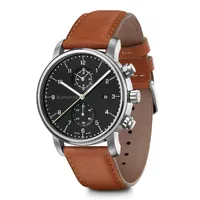 42mm Urban Classic Mens Chronograph Swiss Quartz Watch With Black Dial & Brown Leather Band By WENGER image