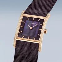 38mm Classic Collection Burgundy & Rose Gold Womens Watch With Milanese Mesh Strap By BERING image