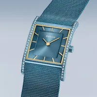 38mm Classic Collection Polished Blue Womens Watch With Milanese Mesh Strap By BERING image