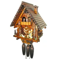Log Cabin 8 Day Mechanical Chalet Cuckoo Clock With Girl, Geese & Dancers 38cm By SCHWER image
