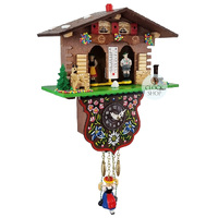Swiss Weather House Battery Chalet Clock With Swinging Doll 21.5cm By TRENKLE image