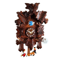 5 Leaf & Bird Battery Carved Clock With Seesaw 16cm By TRENKLE image