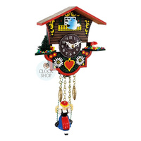 Swiss House Battery Chalet Clock With Swinging Doll 12cm By TRENKLE image