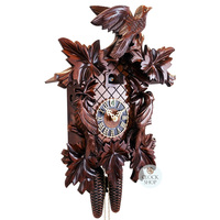 5 Leaf & Bird 8 Day Mechanical Carved Cuckoo Clock With Side Birds 48cm By HÖNES image