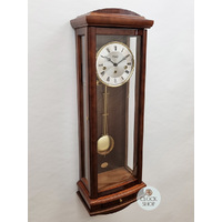 65cm Walnut 8 Day Mechanical Chiming Wall Clock With Piano Finish & Draw By AMS image