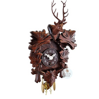 5 Leaf & Deer Mechanical Carved Clock 14cm By TRENKLE image