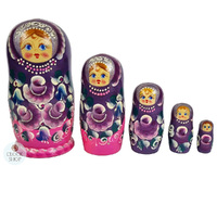 Floral Russian Dolls- Purple 15cm (Set Of 5) image