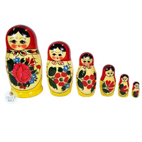Semenov Russian Dolls- Red Scarf & Yellow Dress 12cm (Set Of 6) image