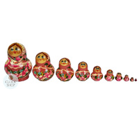 Floral Russian Dolls- Red Mini 6.5cm (Set Of 10) image