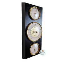 28.5cm Black & Brass Weather Station With Barometer Thermometer & Hygrometer By FISCHER image