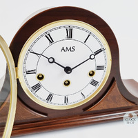 21cm Walnut Mechanical Tambour Mantel Clock With Westminster Chime & Burlwood Inlay By AMS image