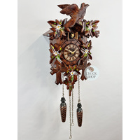 5 Leaf & Bird With White Flowers Battery Carved Cuckoo Clock 35cm By TRENKLE image