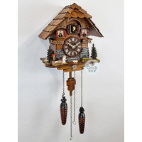 Black Forest Battery Chalet Cuckoo Clock With Dog & Edelweiss Flower 25cm By TRENKLE image