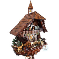 Hunter & Water Wheel 8 Day Mechanical Chalet Cuckoo Clock With Dancers 62cm By HÖNES image
