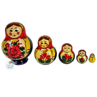 Semenov Russian Dolls Small- Red Scarf & Blue Dress 7cm (Set Of 5) image